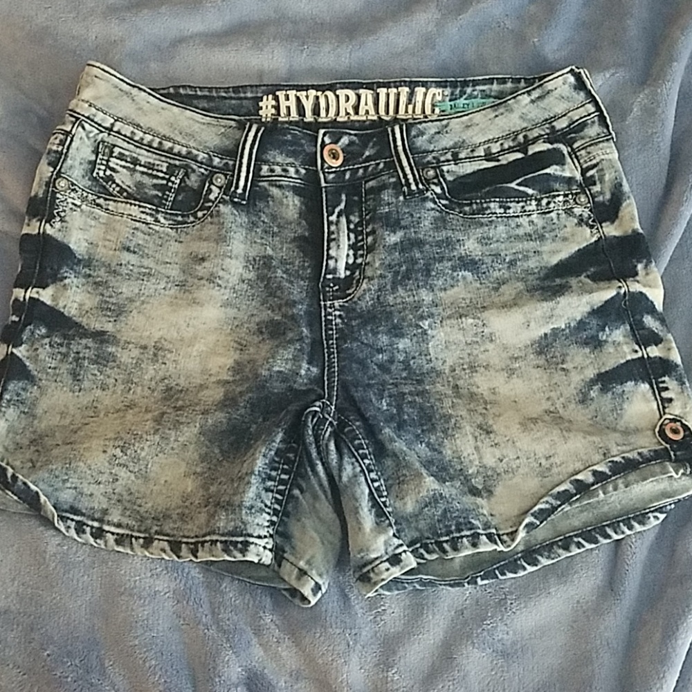 Acid wash denim shorts